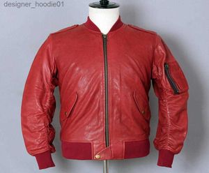 Veste de vol en fausse fourrure pour hommes, veste en cuir véritable en peau de mouton pour hommes, manteau en cuir de motard pour moto, uniforme de Baseball rouge bombardier 7136675 L230913