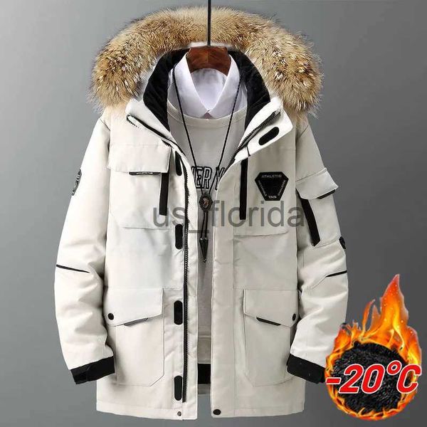 Fourrure pour hommes fausse fourrure col de fourrure vestes d'hiver hommes à capuche Parka manteau extérieur épais chaud blanc canard doudoune Jaquetas Masculina Inverno J231111