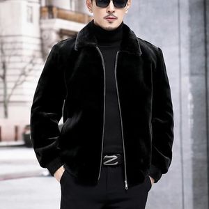 Hommes de fourrure fausse fourrure coréen hommes entier vison vestes affaires décontracté revers manteaux mode Imitation fourrure mince vêtements d'extérieur à capuche mâle vêtements d'hiver 231211