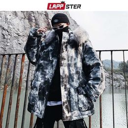 Heren Bont Nepbont LAPPSTER Camo Winterjas Dikke Mannen Streetwear Parka Bontjas Man Harajuku Japanse Zwarte Puffer jas Plus Size 201127L230914