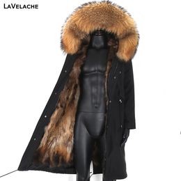 Fourrure pour hommes Fausse Fourrure LaVelache Manteau d'hiver imperméable pour hommes Parkas X-Long Doublure en vraie fourrure de renard Col en fourrure de raton laveur naturelle Capuche Épaisse Veste chaude pour homme 231122