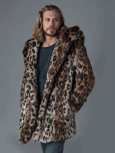 Manteau de fourrure léopard en fausse fourrure pour hommes, manteau d'hiver chaud à capuche, imitation fourrure de sable léopard, vêtements pour hommes 211213L230914