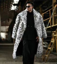 Fourrure homme fausse fourrure imprimé léopard fourrure intégrée homme manteau long col de costume imitation manteau de fourrure de renard tendance hiver veste de fourrure chaude 231102