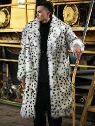 Manteau Long en fausse fourrure de piel sintética para hombre imprime leopardo para hombre epais et chaud coupe-vent a la mode decontracte noir et blanc veste moelleuse hiver 231205