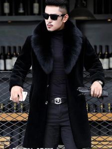 Men's Fur Faux Fur Manteau mi-long en fausse fourrure pour hommes vestes d'hiver chaudes manches longues col en fourrure mince noir marques de luxe optique 231205