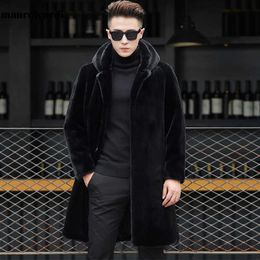 Fausse fourrure pour hommes Mauroicardi hiver noir chaud doux fausse fourrure manteau hommes avec capuche à manches longues luxe grande taille Designer Fluffy veste 2021 4xl 5xl T221102