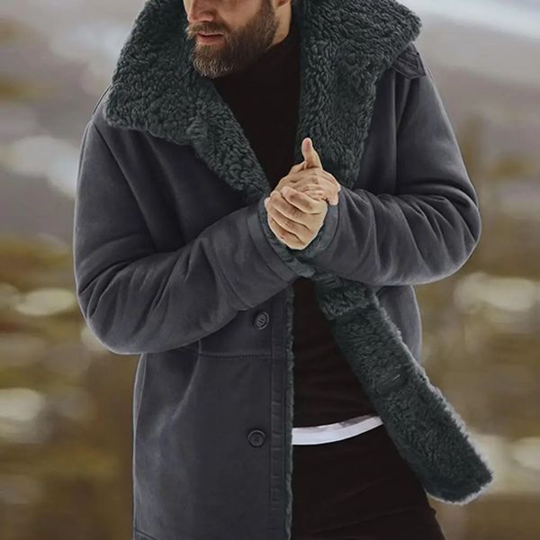 Fourrure homme Fausse fourrure hommes manteau coupe-vent hommes vêtements d'extérieur revers mi-long épaissir fourrure doublé hommes veste décontractée hiver velours pardessus jaqueta masculina 231120