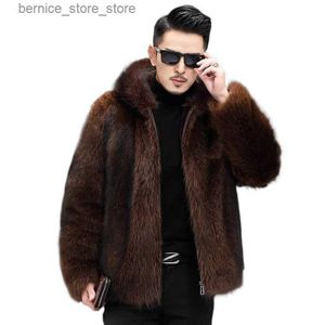 Manteau de fourrure en fausse fourrure pour hommes, manteau en Imitation de vison, court à capuche, décontracté, tendance, vêtements d'hiver, S-6XL, Q231212