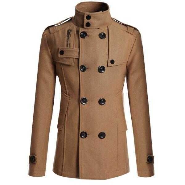 Manteau en fausse fourrure pour hommes, Double boutonnage en coton, mélange de laine, couleur unie, décontracté, mode Business, Trench-Coat Slim, veste pour hommes