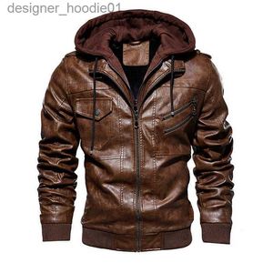 Men's Fur Fausse fourrure hommes vestes mode moto veste en cuir hommes capuche amovible automne hiver PU chaud manteau vêtements pour hommes taille S-4XL L230913