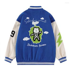 Vestes en Fausse Fourrure pour Hommes Hommes Femmes Rétro Dessin Animé Broderie Varsity Japonais Surdimensionné Printemps Automne Baseball Veste Manteau HipHop Harajuku College