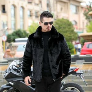 Fourrure pour hommes Fausse fourrure hommes vestes hiver Imitation vison fourrure manteaux hommes veste épais col rabattu/à capuche fausse fourrure veste mâle noir pardessus 220912L230914