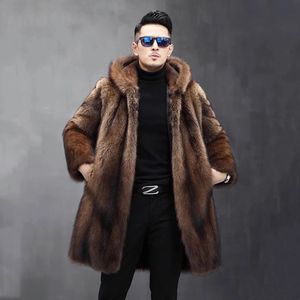 Manteau long en fausse fourrure pour hommes, manteau d'hiver chaud en vison, veste à capuche, coupe-vent ample et décontracté, 231127