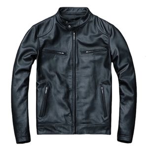 Herenbont Nepbont Lente Echt leren motorfietsjas Heren Koeienhuid Slanke korte jas Motor Biker Racer Natuurlijk kalfsleer Kleding Maat S-5XL 231220