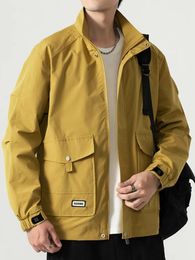Jaqueta masculina de pele sintética com gola alta, jaqueta multi-bolsos ao ar livre, à prova d'água, com zíper, corta-vento, casaco casual plus size 8xl 231117