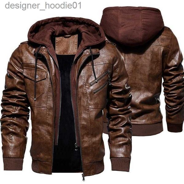 Chaqueta de piel sintética para hombre, chaqueta vintage, chaqueta de invierno para hombre, abrigo grueso, abrigo con cremallera, chaqueta de cuero sintético, abrigo cálido con forro de piel para hombre, marrón 201119 L230913