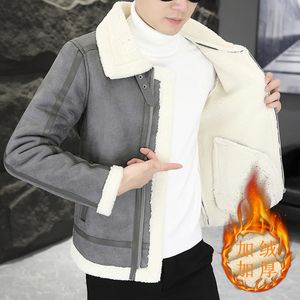 Herenbont Nepbont Winterbont Leren jas Heren Revers Motorjas Plus Fluwelen gewatteerd Warm Casual Street chic Sociale jas Herenkleding 231120