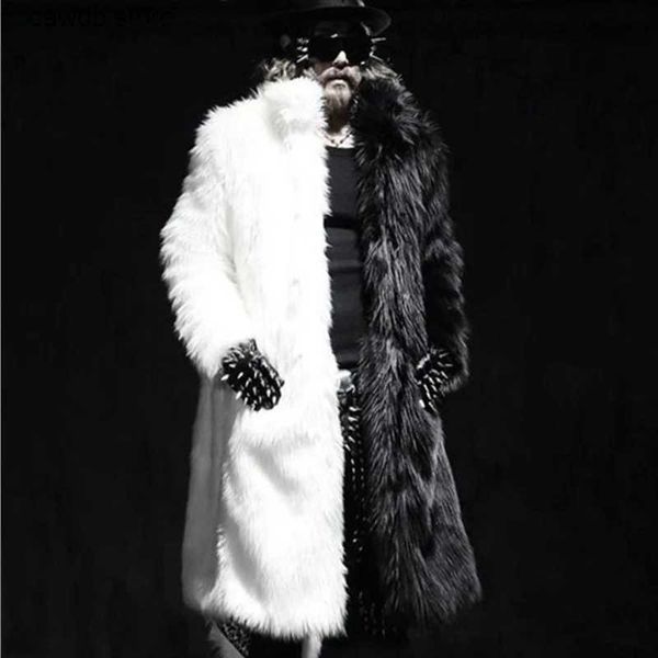 Hommes fourrure fausse fourrure hiver nouveau manteau de fourrure pour hommes long manteau de fourrure veste chaude décontractée coupe-vent de couleur noir et blanc T231104