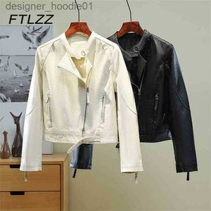 Piel para hombres Piel sintética Mujeres Casual Chaqueta de cuero de imitación Moda Manga larga Primavera Otoño Abrigos cortos Damas Slim Negro Blanco PU Outwear 210525 L230913