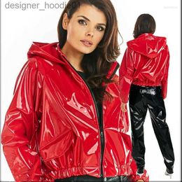 Fourrure pour hommes fausse fourrure femmes PVC veste en cuir verni décontracté sweat-shirts en latex manteau brillant PU lâche culture hauts grande taille sweats à capuche zippés discothèque personnalisé L230913