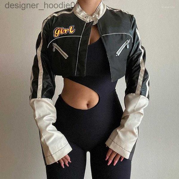 Piel para hombre Piel sintética Chaquetas para mujer Ropa de calle Chaqueta de cuero para mujer Pantalones cortos para motociclistas Letterman Cyber Y2K Racing Bomber Bordado Varsity Abrigo de béisbol Ropa L230913