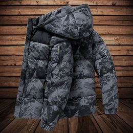 Heren bont faux grijs camouflage pufferjack heren parka's winter buitensporten windjack jassen met capuchon warm dikker gewatteerde jas 231215