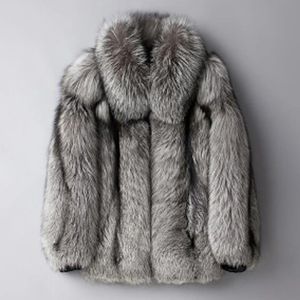 Fourrure pour hommes Faux manteaux et vestes en fourrure de haute qualité pour hommes gris argenté manteau de finition moelleux col rabattu épais veste d'hiver chaude homme 231127