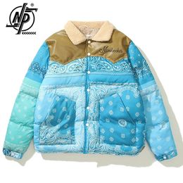 Hommes Fourrure Faux Kapital Patchwork Parkas Hommes High Street Paisley Motif Col Rabattu Vestes Rembourrées Épais Chaud Puffer Bubble Manteaux Unisexe 231101