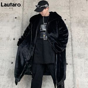 Fourrure masculine fausse lautaro hiver long surdimensionné noir chaud épais manteau moelleux moelleux hommes avec capuche zipper décontracté mode coréenne 231118