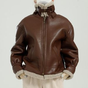 Veste en simili cuir de fourrure pour hommes hommes coupe-vent chaud col d'hiver manteau vêtements d'extérieur col roulé PU vestes de moto Hip Hop noir marron