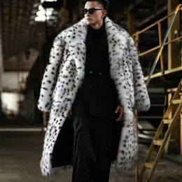 Abrigo de piel sintética con estampado de leopardo para hombre, abrigo largo para hombre con cuello de traje, chaqueta cálida de invierno de tendencia de imitación 220924