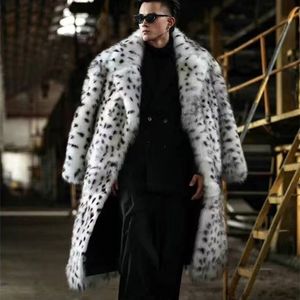 Abrigo de piel sintética con estampado de leopardo para hombre, abrigo largo para hombre con cuello de traje, chaqueta cálida de invierno de tendencia de imitación 220924