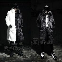 Hommes Fourrure Faux Mandylandy Hiver Menswear Imitation Long Trench-Coat Hommes À La Mode ry Vestes Noir et Blanc Gothique Pardessus 220905