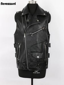 Fourrure pour hommes Faux Mauroicardi Automne Noir Moto Pu Gilet En Cuir Hommes Poches À Glissière Plus La Taille Biker Veste Sans Manches 4xl 5xl 231123