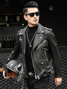 Herenbont Faux Mauroicardi Spring herfst Korte Kool Zwart Leather Biker Jacket Men Zipper Lange Mouw Belt Plus Size European Fashion 4XL 5XL 230216