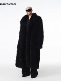 Herenbont Faux Mauroicardi Winter Oversized Zwart Dikke Warme Shaggy Harige Zachte Jas Heren Hoge kwaliteit Luxe Designer Runway Fashion 231115