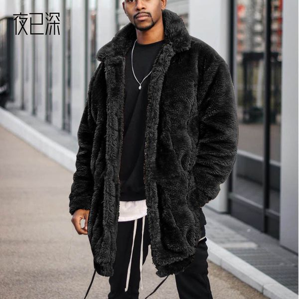 Hommes Fourrure Faux Hommes Manteau Imitation Lapin Noir Lâche Manches Longues Mode Simple Poitrine Hip-Hop Rue Automne Et Hiver 221130