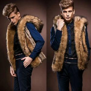 Fourrure pour hommes Faux Hommes Manteau Slim Fit Gilet À Capuche En Peluche Chic Hiver Haute Qualité Imitation Fourrure Sans Manches Chaud Vison Tshirt Réservoir 231205