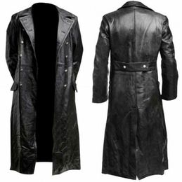 Herenbont faux heren Duitse klassieker WW2 militaire uniform officier Black Real Leather Trench Coat 230216
