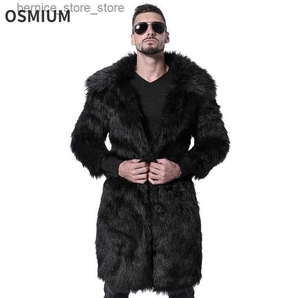 Piel de los hombres de imitación de los hombres abrigo de invierno abrigo de cuello vuelto largo cálido mullido estampado de leopardo chaqueta más tamaño S-4XL Q231212