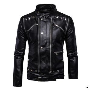 Heren bont imitatie leren herenjas met veel ritsen Jas Biker Motor Zwart Aziatische maat Drop Delivery Kleding Kleding Bovenkleding Dh3Ws