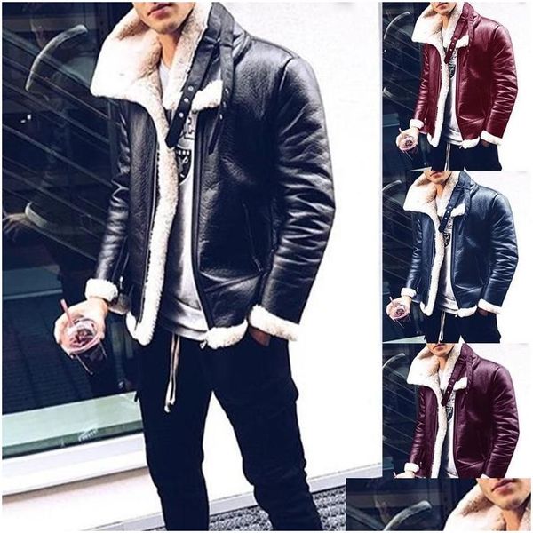 Men'S Fur Faux Mens Lugentolo Menfaux Leather Jacket Winter Fashion Plus Veet Coat Stand-Up Collar And Long Sleeves Slim Casual Jack Dhnii