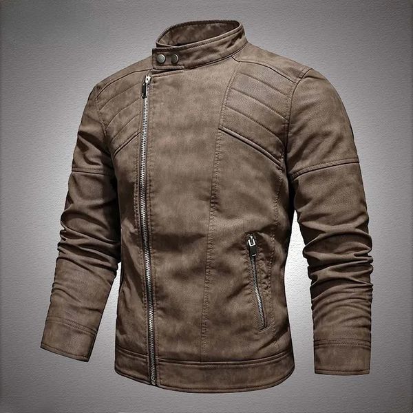 Veste en cuir militaire en fausse fourrure pour hommes hommes hiver polaire chaud diagonale fermeture éclair moto manteaux hommes mode Biker PU vestes mince pardessus 231116