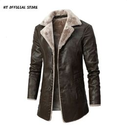 Jaqueta masculina de couro falso pu, estilo longo, sólido, streetwear, lã, casual, roupas masculinas, porckets, casaco outwear 231213