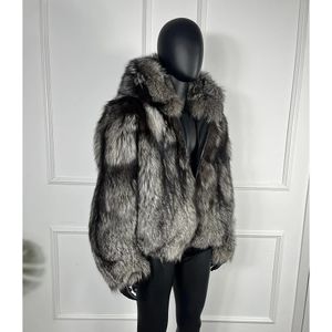 Men's Fur Faux Real Coat With Hood Men Winter Natural Silver Jacket High Quality Genuine 231108