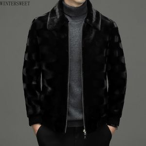 Manteau en fausse fourrure d'hiver pour hommes en velours de vison doré haut de gamme et à la mode chaud intégré col polo veste 221130
