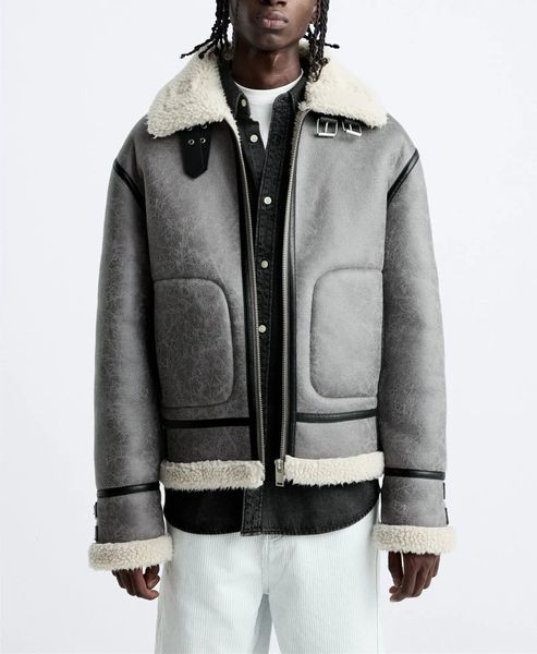 Veste d'hiver en fausse fourrure pour homme, manteau en daim roulé en peau d'agneau, Style américain, High Street, 231212