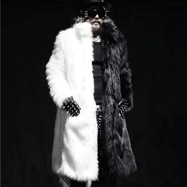 Manteau d'hiver en fausse fourrure pour hommes, long manteau chaud décontracté, coupe-vent de couleur noir et blanc, 221122