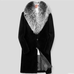 Manteau d'hiver en fausse fourrure thermique pour hommes, poils de vison, long, grand col, trench décontracté, grande taille, 231218