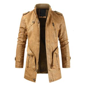 Heren bont faux winter vintage pu lange jas m4xl motorcycle lederen jas zwart geel bruin groen windjager 230216